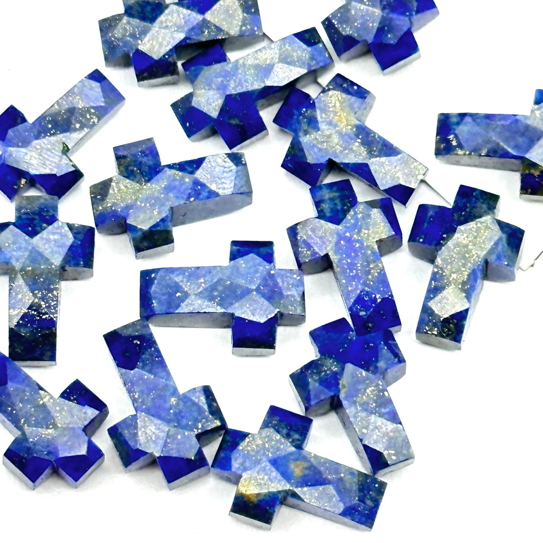 Lapis Lazuli Cross Shape Gemstone Beads, Faceted Cross Carving Beads, Healing Gemstone Beads, Holy Cross Loose Beads, Power Beads 15X10 MM