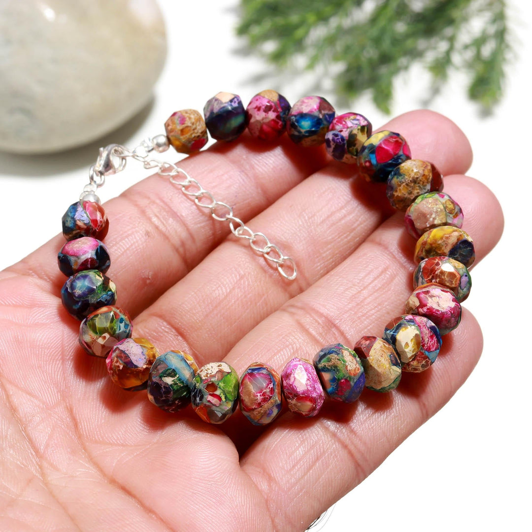 Rainbow Turquoise Beads Bracelet, Colorful Turquoise Faceted Rondelle Beads Bracelet, Women's Gift, Bohemian Beads Jewelry, Gift for Her