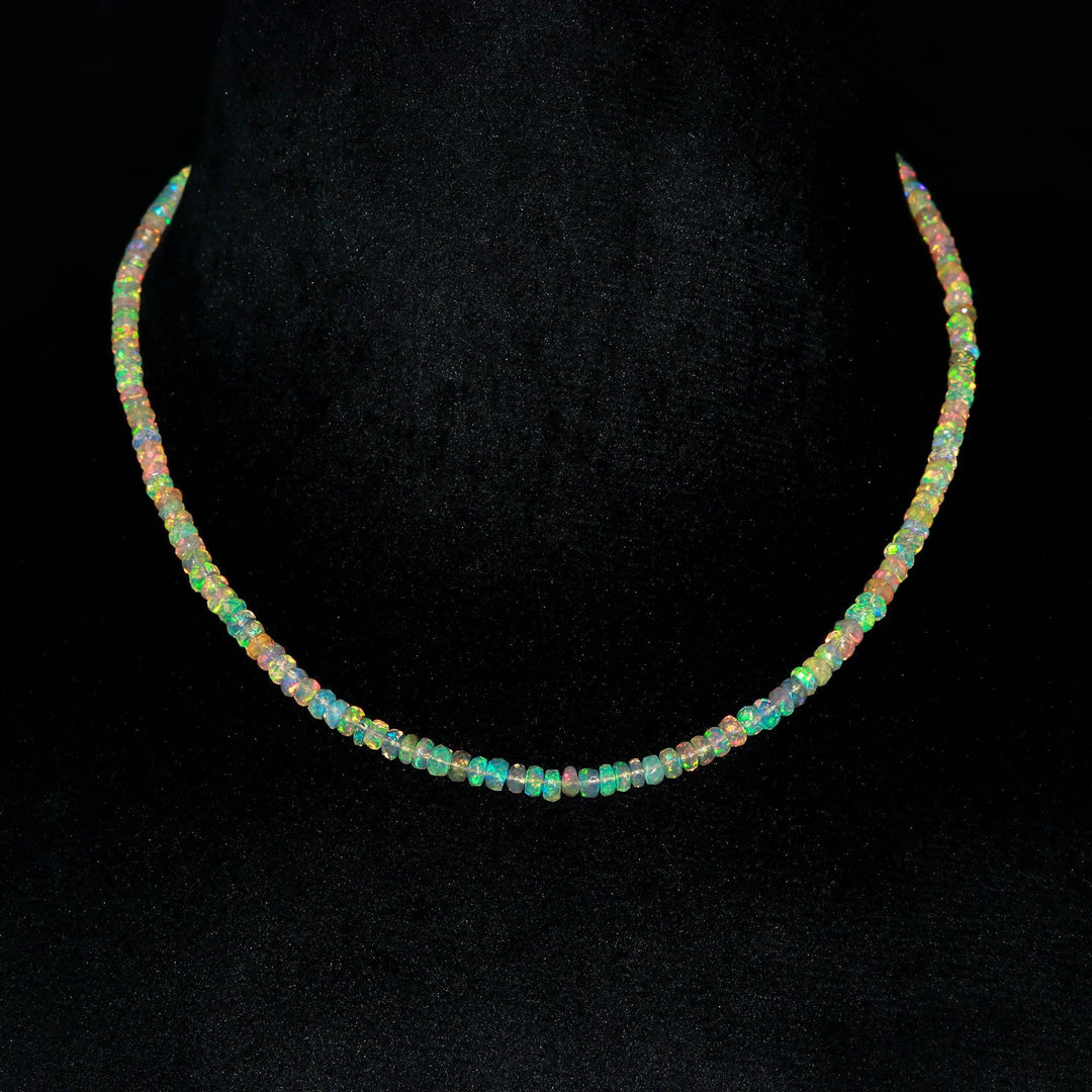 Yellow Ethiopian Opal Necklace, Natural Ethiopian Rondelle Beads Necklace, Faceted Beads Jewelry, 4 MM Beads, Gifts for Women, Gift for Her