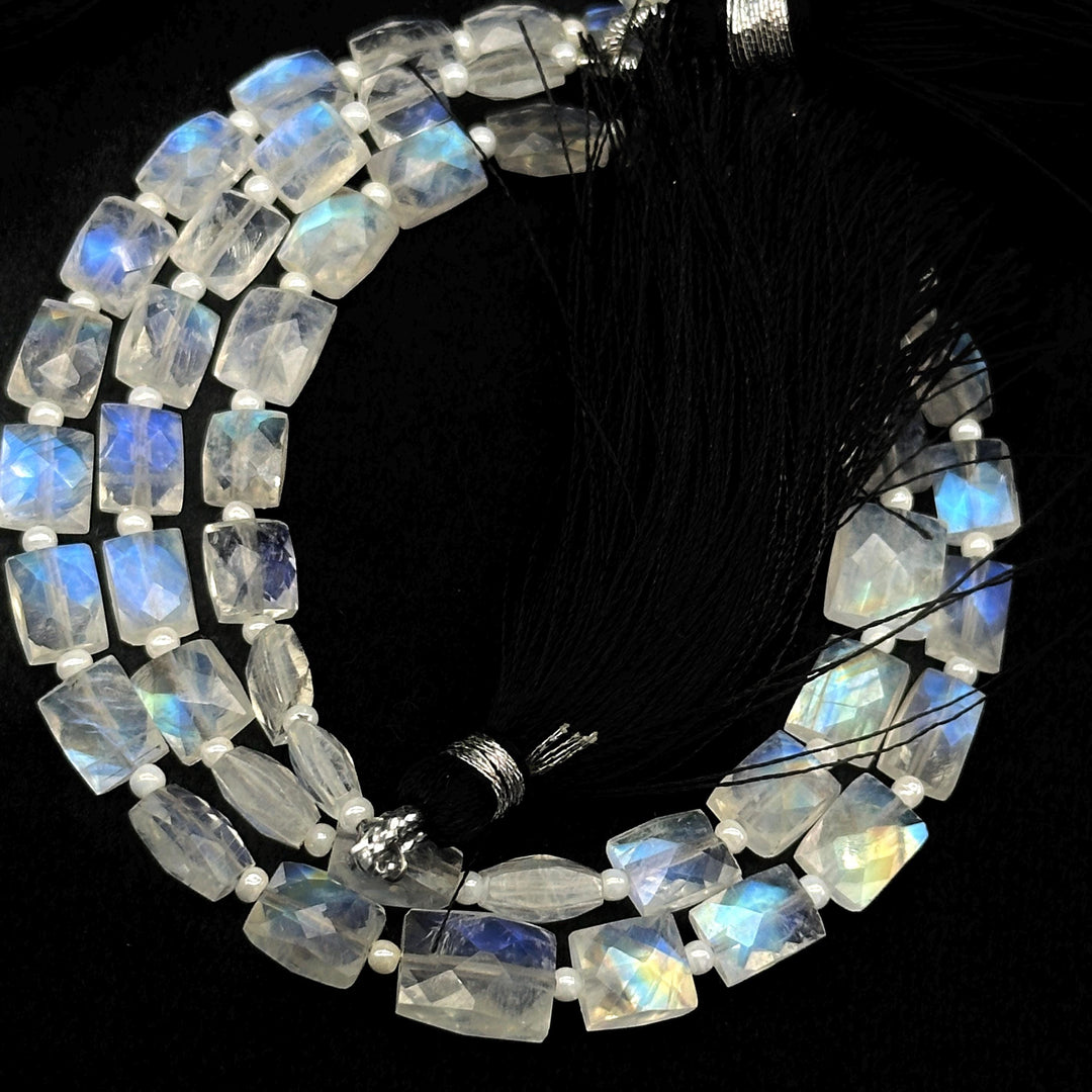 Natural Rainbow Moonstone Faceted Chicklet Gemstone Beads, Flashy Blue Fire Moonstone Rectangle Beads, AAA Quality Moonstone Gemstone Beads