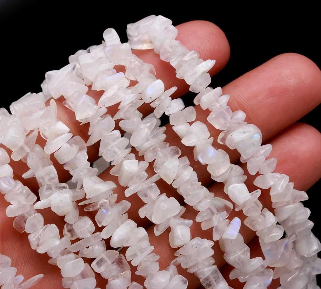 AAA Rainbow Moonstone Uncut Beads Strand, AAA Moonstone Chips Beads for Jewelry Making, 16" Inch Uncut Chip Beads, Freeform Uncuts