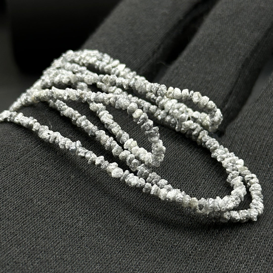 Raw Grey Diamond Beads: 1-2mm Uncut Nuggets, 8/16 Inch Strand