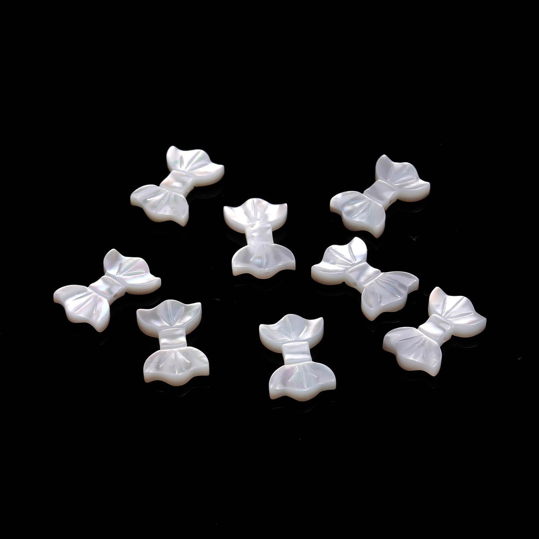Mother of Pearl Bow Shape Carving, White Pearl Bow Carved Briolette, Wholesale Pearls, Pearl Gemstones, 9X14 MM, 1 Pc, Straight Drill