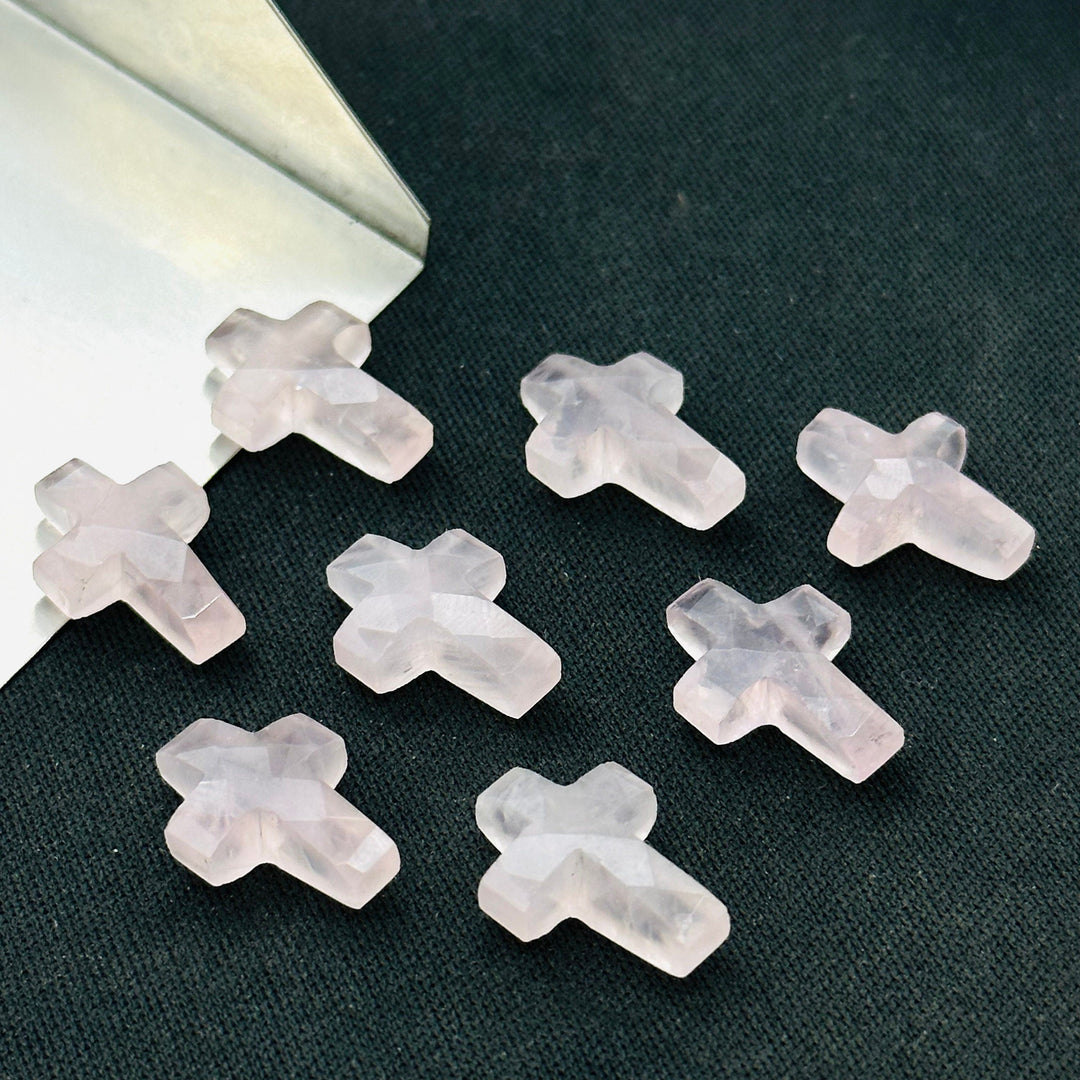 Natural Rose Quartz Cross Shape Gemstones Beads, Hand Carved Faceted Cross Shape Charms Beads, Holy Gemstone Beads Energy Beads 15X10 MM