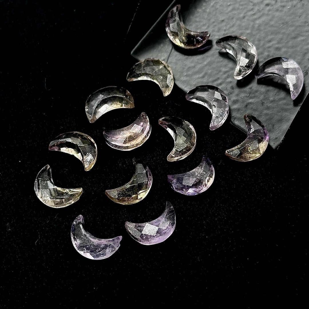 AAA Ametrine Carved Moon Shape Briolette's, Natural Ametrine Moon Shape Gemstone Beads, Ametrine Faceted Hand Carved Moon Shape Charms, 12MM