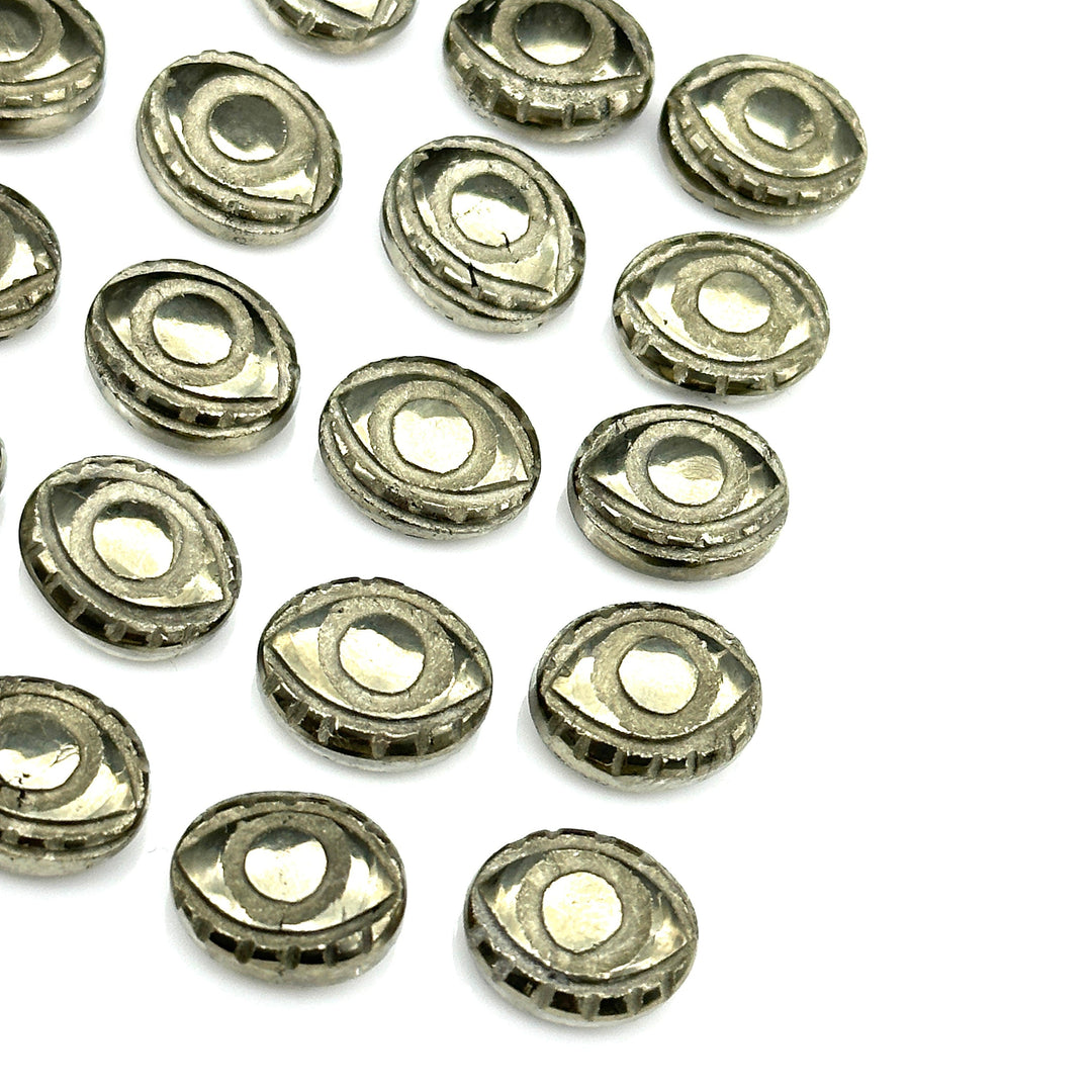 Natural Pyrite Evil Eye Beads, Hand Carved Gemstone Beads, Loose Oval Eye Beads, Pyrite Evil Eye Charm Beads, Loose Carving Beads 10X12 MM