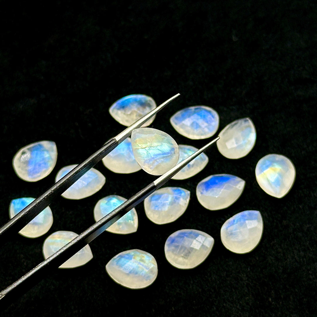 AAA+ Natural Rainbow Moonstone Faceted Pear Shape Beads, 9X12 MM Flashy Moonstone Briolette's Beads, Matched Pairs, Jewelry Making Beads