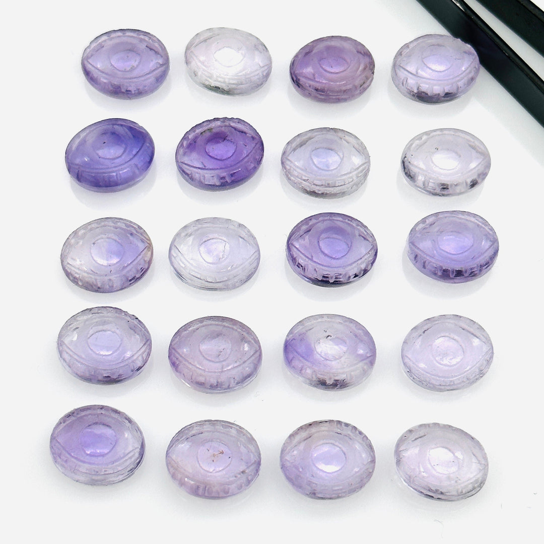 Natural Pink Amethyst Evil Eye Beads, Hand Carved Gemstone Beads, Loose Oval Eye Beads, Evil Eye Charm Beads, Loose Carving Beads 10X12 MM