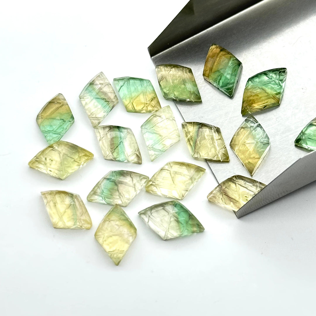 Natural Fluorite Diamond Shape Hand Carved Beads, 16X10 MM Backside Intersections Gemstone, Carved Fluorite, Loose Fancy Beads for Jewelry