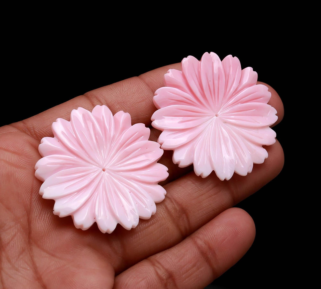 1 Pc Carved Mother of Pearl Flower, Natural Pink Pearl Big Flower for Jewelry Making, Daisy Flowers, 39 MM, Center Drill