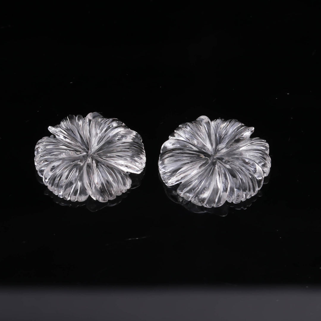 Crystal Quartz Flower Shape Carving, Clear Crystal Flower Shape Gemstone Beads, Flower Charms, 25 MM Reiki Healing Crystal Gifts