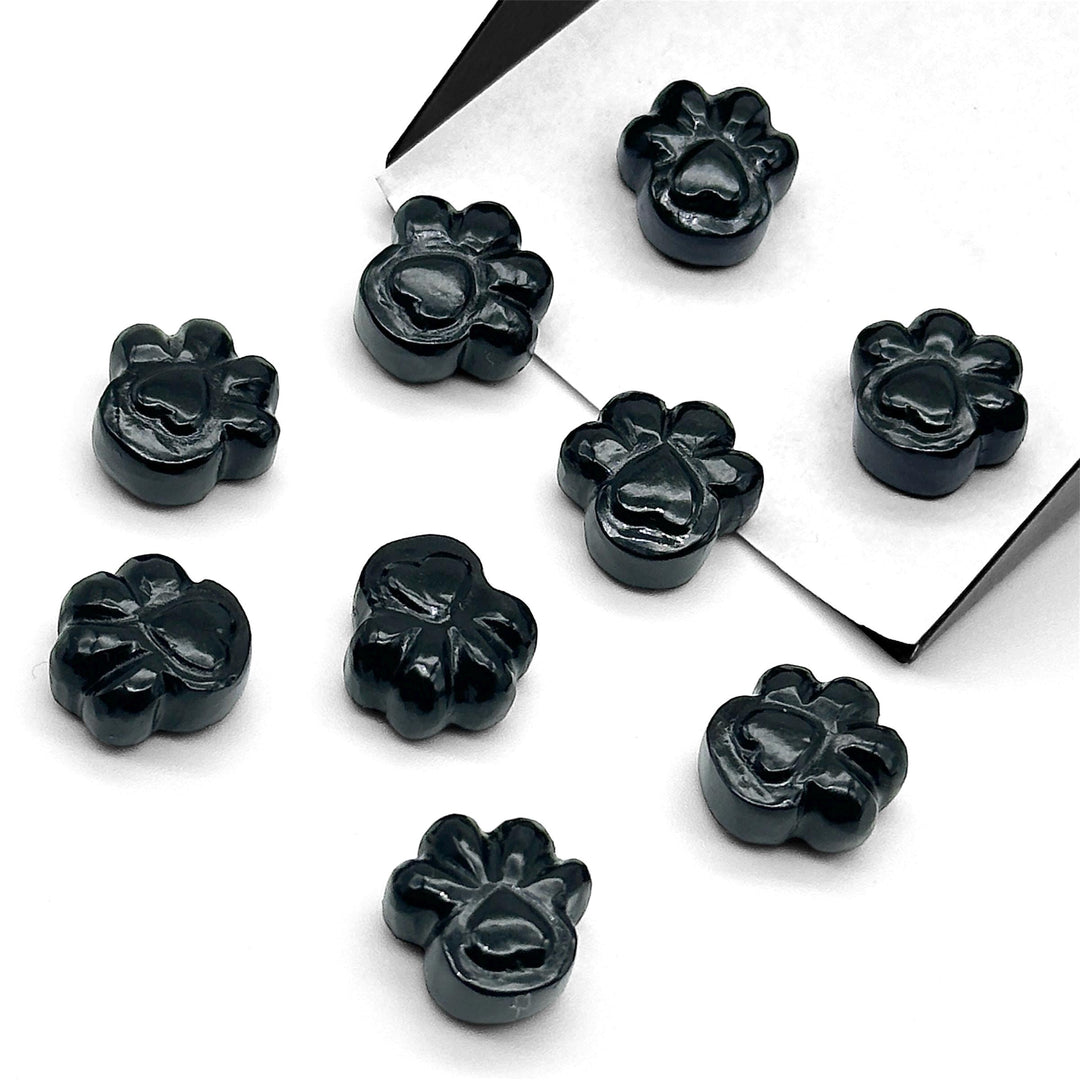 Natural Black Onyx Hand Carved Dog Paw, AAA+ Quality Gemstone Flat Back Paw Carving, 13 MM Paw Charm, Dog Paws for Jewelry & Craft Making