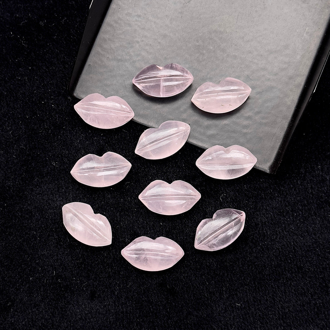 Natural Rose Quartz Carved Lips Shape Beads, Pink Lips Gemstone Beads, Lips Briolette's 14X8 mm, Rose Lips Shape Charm Beads, Jewelry Beads