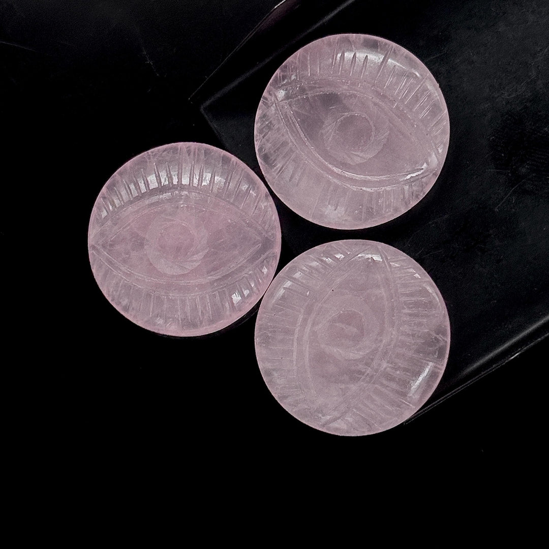 Natural Rose Quartz Evil Eye Shape Gemstone, AAA Rose Quartz Hand Carved Stone Beads For Jewelry Making, 28 MM, Round Evil Eye Carving