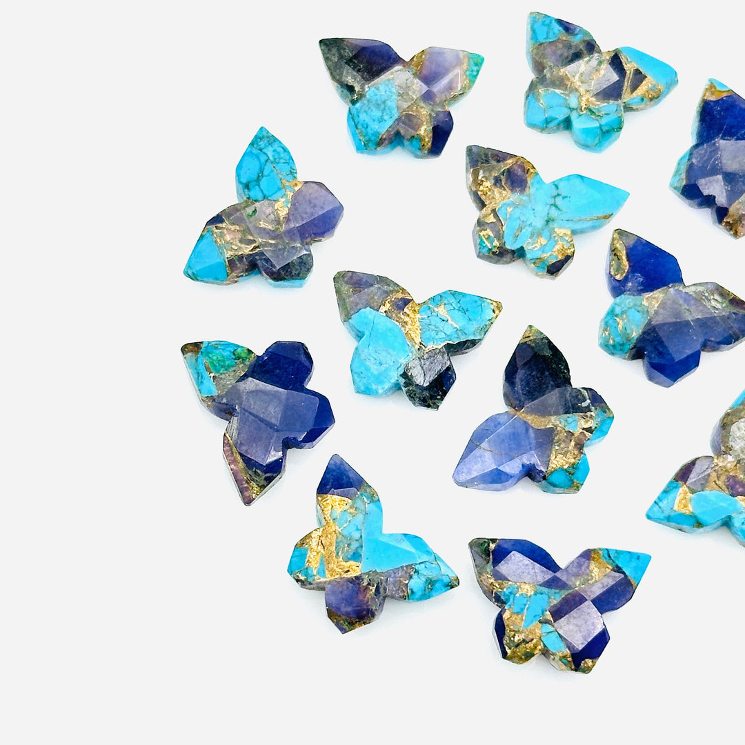 Beautiful Mohave Copper Turquoise Butterfly Shape Beads, Sky Blue & Dark Blue Faceted Butterfly Gemstone, Blue Turquoise Carvings 14x10 MM