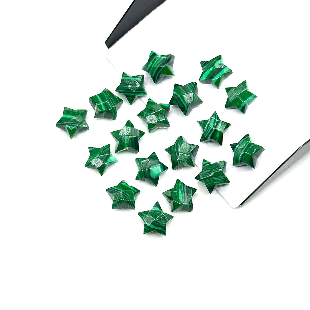 Faceted Malachite Star Beads: Hand-Carved Briolettes, 8mm