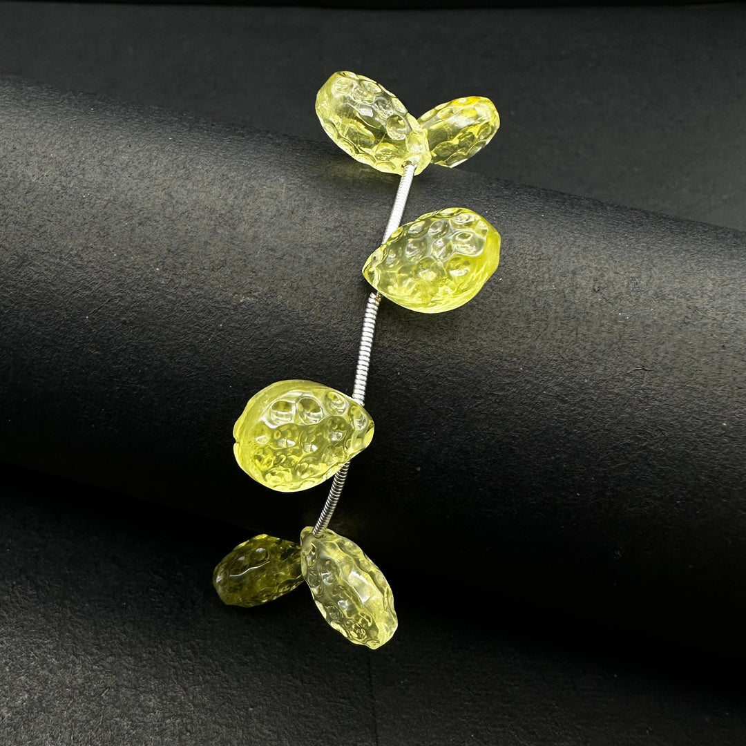 Natural Lemon Quartz Pear Shape Carving ~ Football Cutting Lemon Quartz Gemstones ~ 10X14MM Hand Carved Briolette ~ Wholesale Gemstone Beads