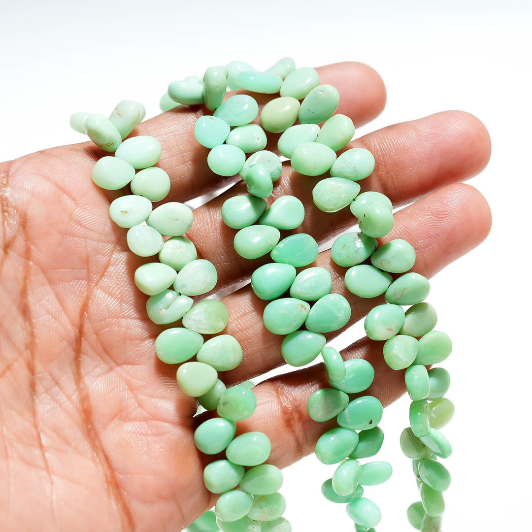 Natural Chrysoprase Pear Shape Beads, Green Chrysoprase Pear Shape Briolette's for Jewelry Making, 7 Inch Strand, 7-8 MM approx