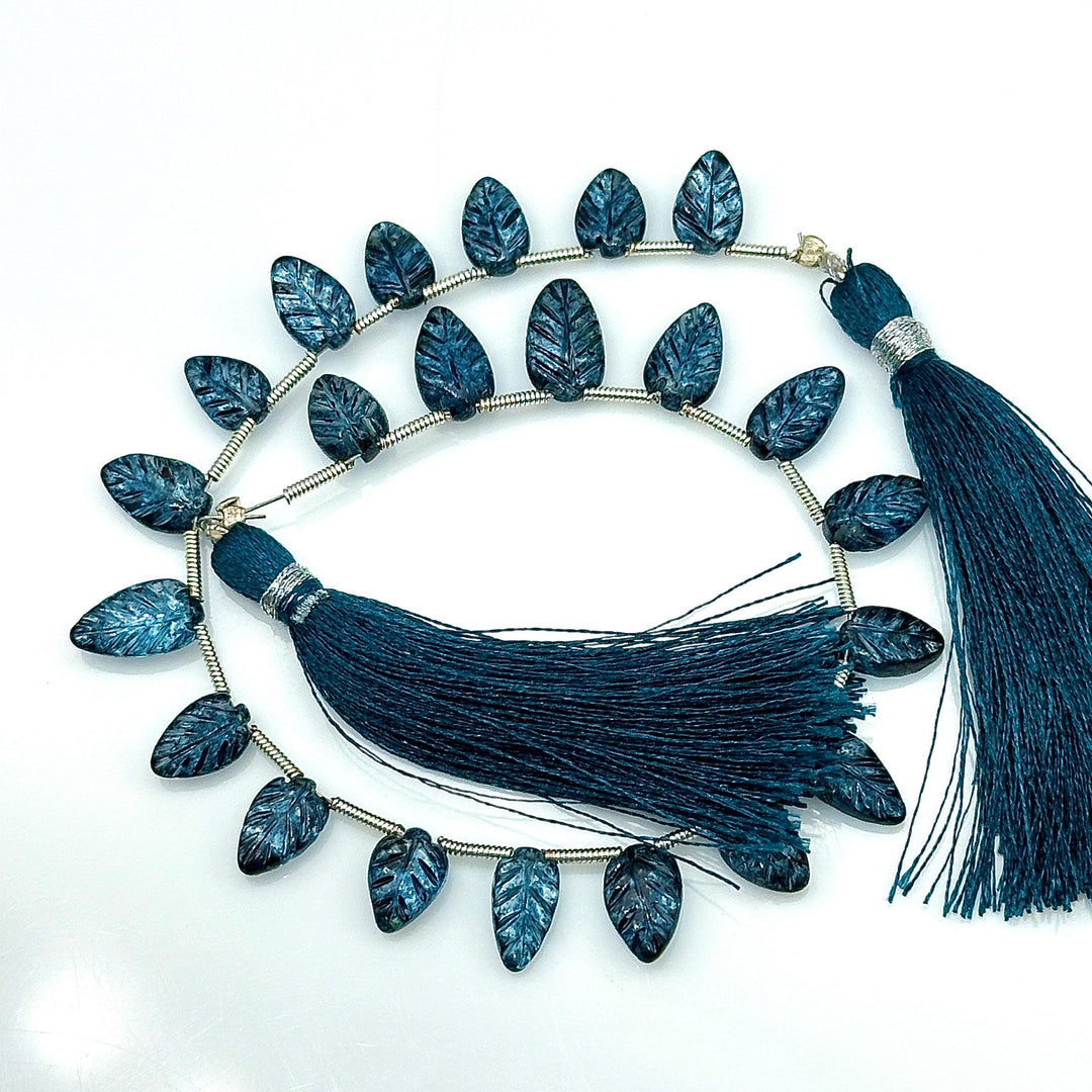 Fancy London Blue Topaz Leaf Shape Beads, Coated Blue Topaz Leaf Briolette's, Hand Carved Beads For Jewelry 8-11 mm, 8" Strand Loose Beads