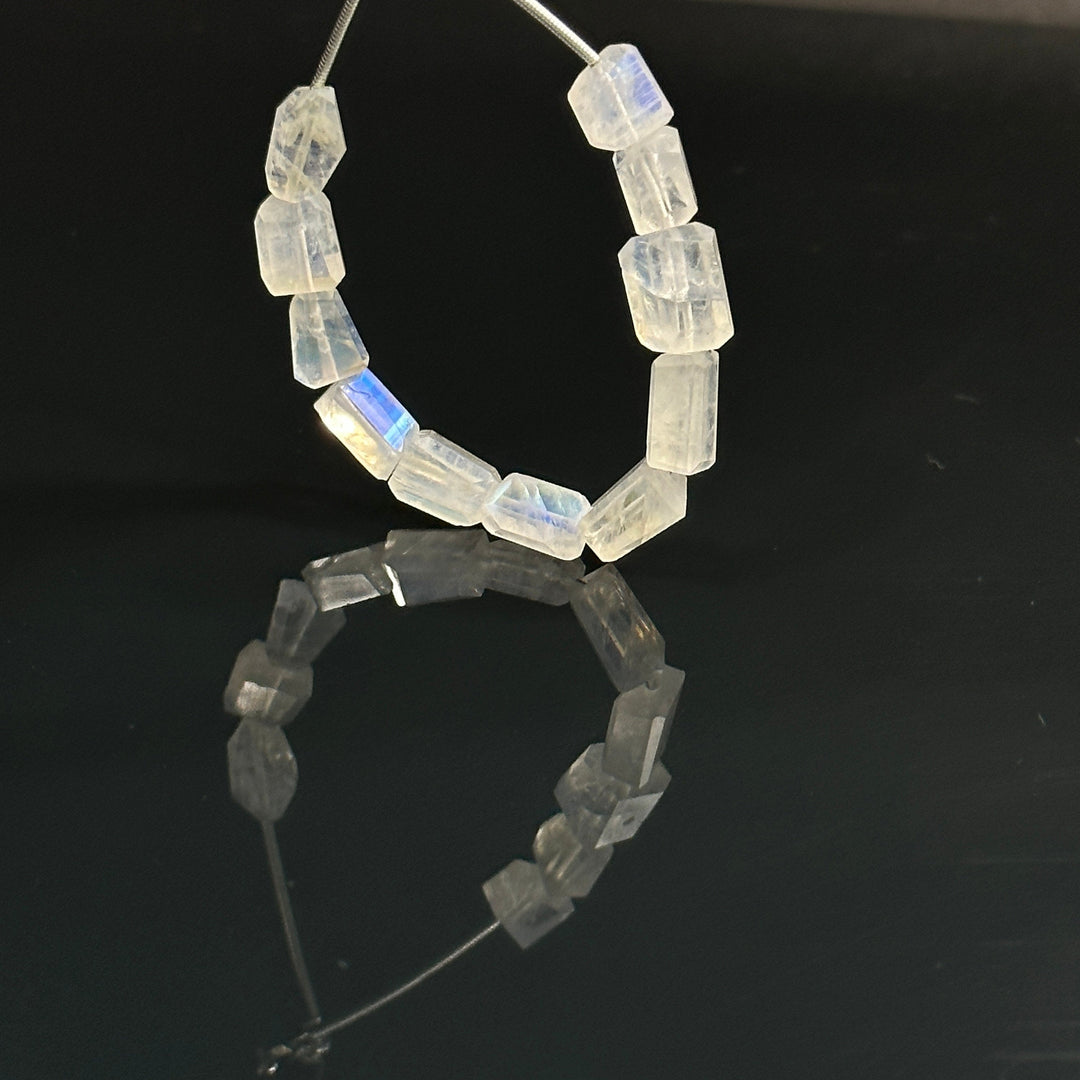 Flashy Rainbow Moonstone Tumble Shape Beads, Nuggets Shape Faceted Beads, 4" Strand, Blue Flashy Tumble Beads, Fancy Jewelry Making Beads