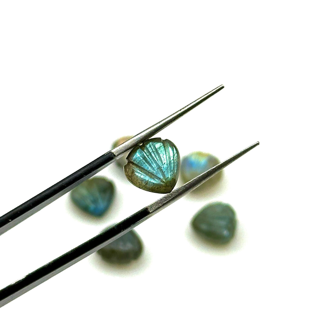 Cute Tiny Labradorite Shell Shape Beads, 8 MM Hand Carved Flashy Seashell, Tiny Carved Beads, Shell Charms, Jewelry & Craft Making Gemstones