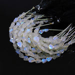 Load image into Gallery viewer, Carved Rainbow Moonstone Leaf Shape Beads, Natural Rainbow Gemstone Flat Back Leaf Beads, Leaf Carving for Jewelry, 6-8 MM, 4-inch Strand