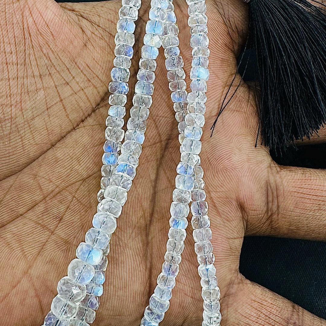 Supreme Quality RAINBOW MOONSTONE Faceted Rondelle Beads, Natural Rainbow Moonstone Beads, Flashy Rainbow Beads, 10'' Jewelry Making Beads