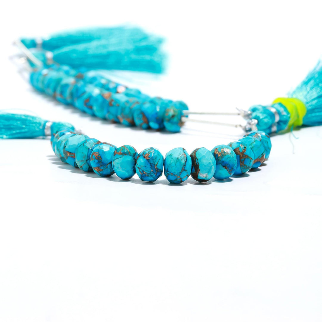 AAA Copper Turquoise Faceted Beads, Blue Copper Turquoise Faceted Rondelle Beads, 9-10 MM Healing Turquoise Beads for Jewelry, Loose Beads