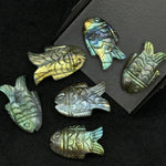 Load image into Gallery viewer, AAA+ Quality Flashy Labradorite Fish Carving Gemstone, Hand Carved Fish Shape Gemstone, 17X26 MM Fish Charm For Jewelry, Both Side Carved