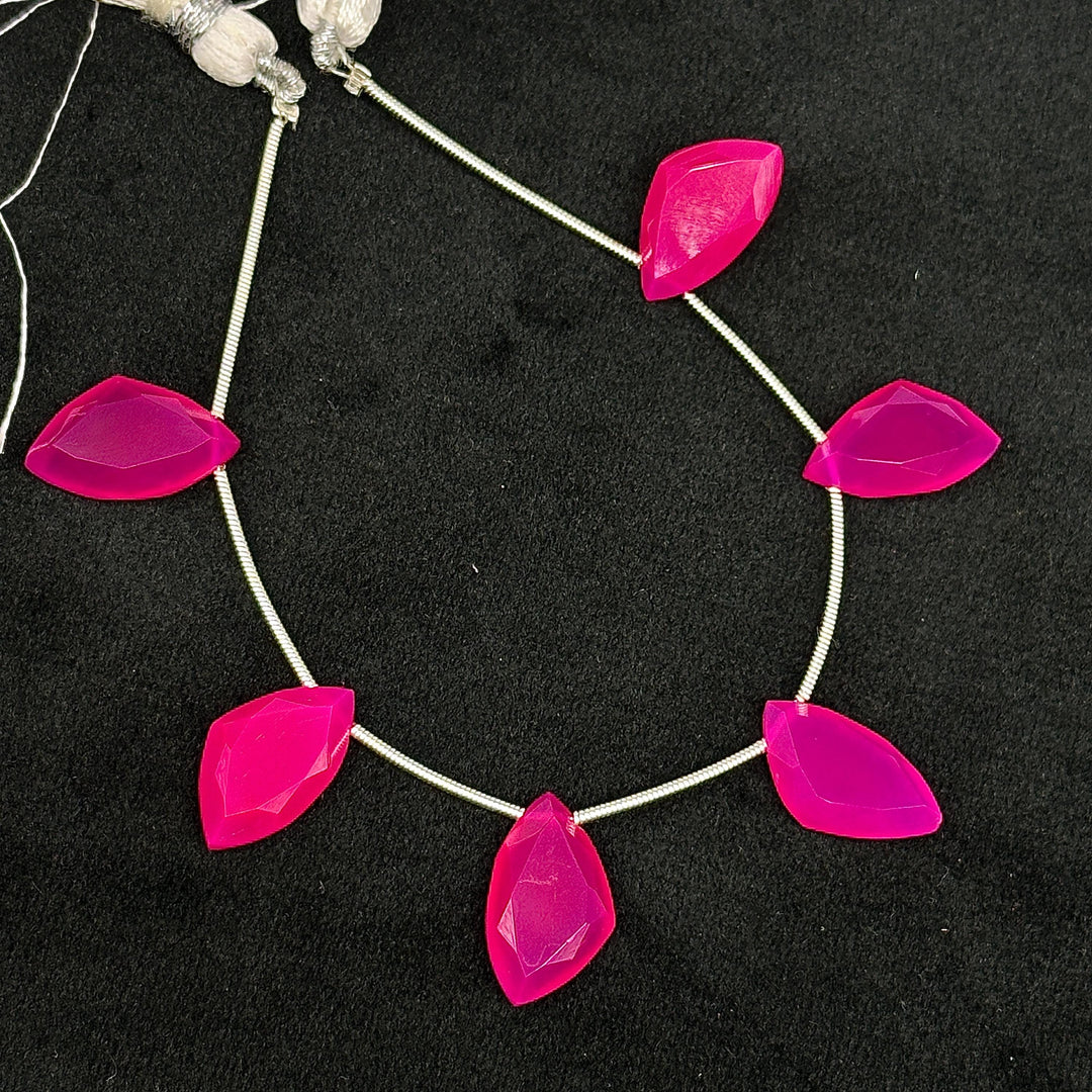 Lovely Hot Pink Chalcedony Fancy Beads, Queen Chalcedony Fancy Shape Faceted Beads, 6 Pcs Strand, 17X10 mm, Jewelry & Craft Making Beads