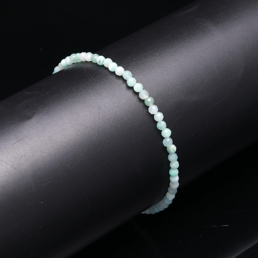 Natural Amazonite Beaded Bracelet, Amazonite Faceted Round Beads Bracelet, Gift For Her, 3 MM Beads Bracelet, 925 Silver Bracelet For Her