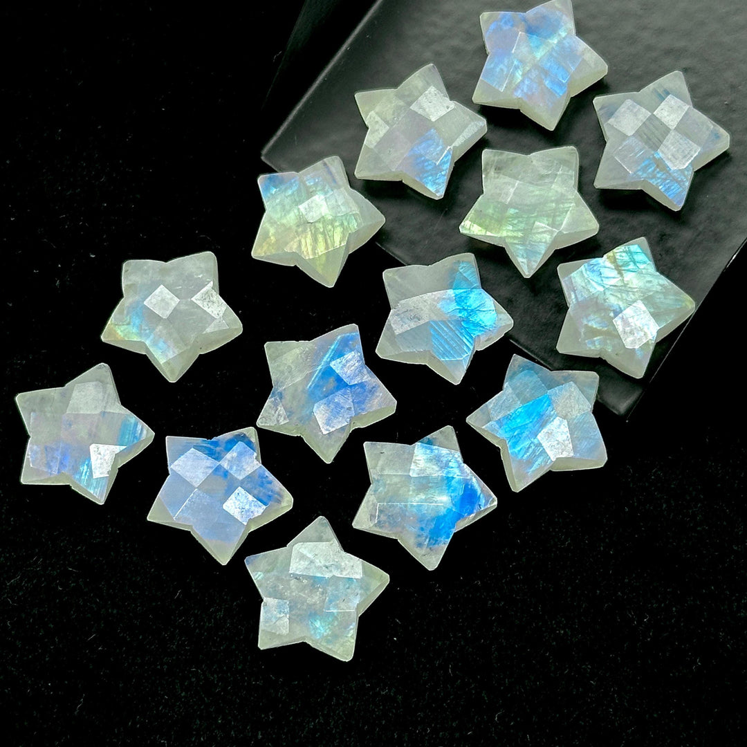 Rainbow Moonstone Star Beads: Faceted Celestial Gemstone Charms, 15mm
