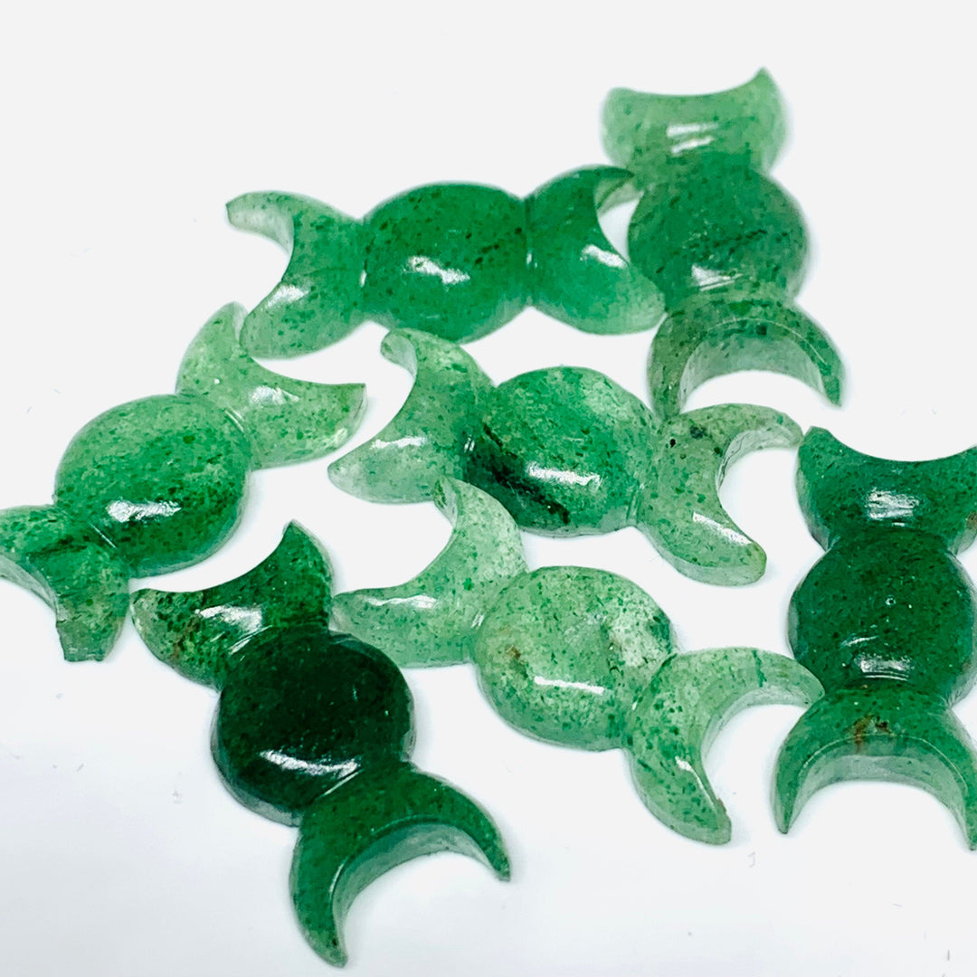 Natural Green Strawberry Hand Carved Triple Moon Shape Bead, Strawberry Triple Moon Shape Carving Loose Gemstone Beads for Jewlery, 22X10 MM