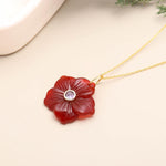 Load image into Gallery viewer, Red Agate Carved Flower Pendant, Red Agate Fancy Floral Necklace for Women's, Wedding Gift for Her, Reiki Jewelry Crystal