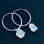 Load image into Gallery viewer, Flashy Rainbow Moonstone Hoop Earings, Natural Rough Rainbow Moonstone Earrings, Raw Gemstone Earrings, Large Hoop Earrings For Gift
