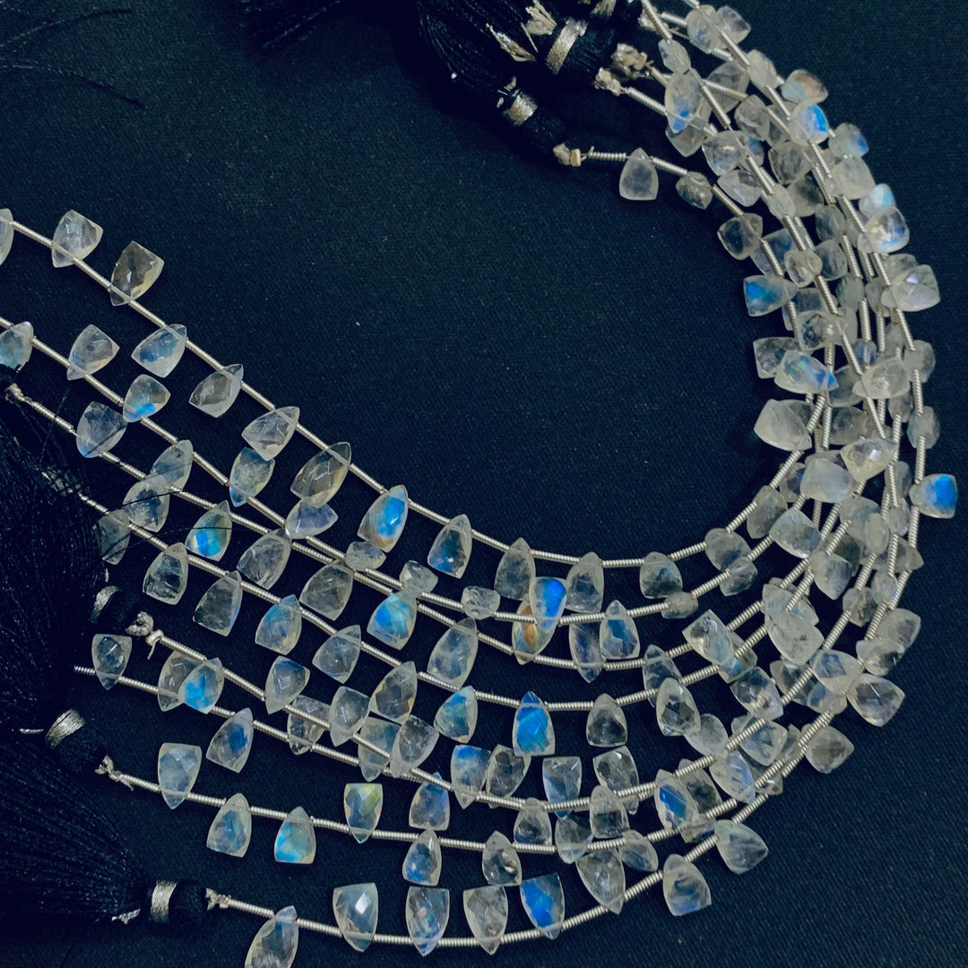 AAA Quality 100% Natural Rainbow Moonstone Trillion Shape Carving Beads Strand, 8 Inch Strand, Carved Gemstone, Gemstone For Jewellery 8X5mm