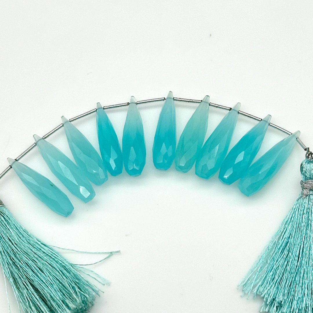 Aqua Chalcedony Teardrop Beads: Faceted Briolette Gemstone Pair (7x30 mm)