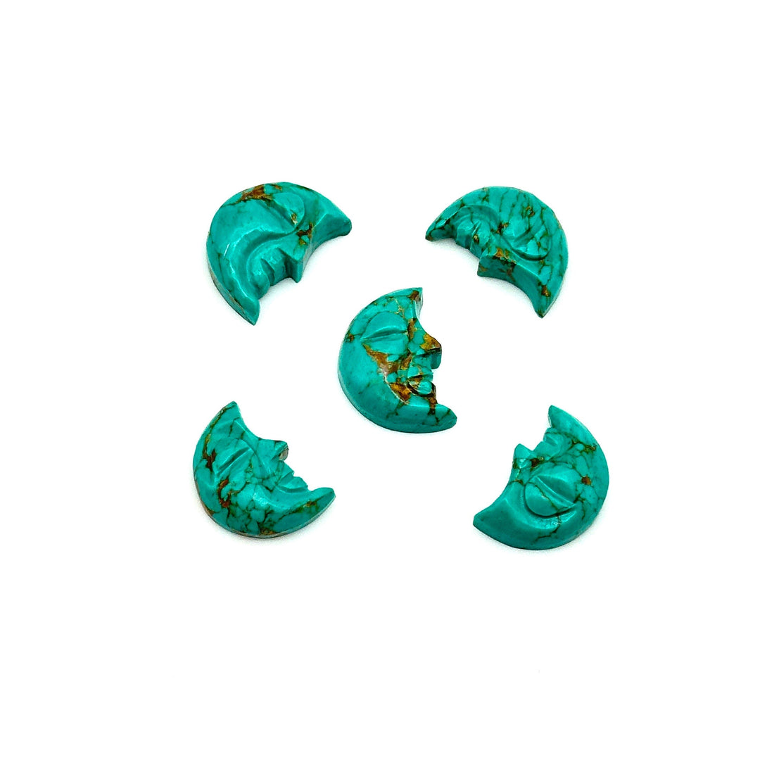 Hand Carved Copper Turquoise Moon Face Charm: Green Gemstone (18X13 MM)