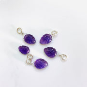 Natural 1 piece Amethyst Leaf Shape Carved Gemstone Jewellery Making Charm With 925 Silver, Necklace, Bracelet, Earrings Making Charms