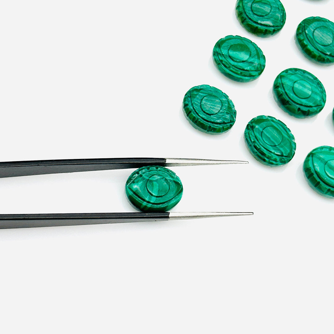 Malachite Evil Eye Beads, Hand Carved Gemstone Beads, Loose Oval Eye Beads, Green Evil Eye Charm Beads, Loose Carving Beads 10X12 MM