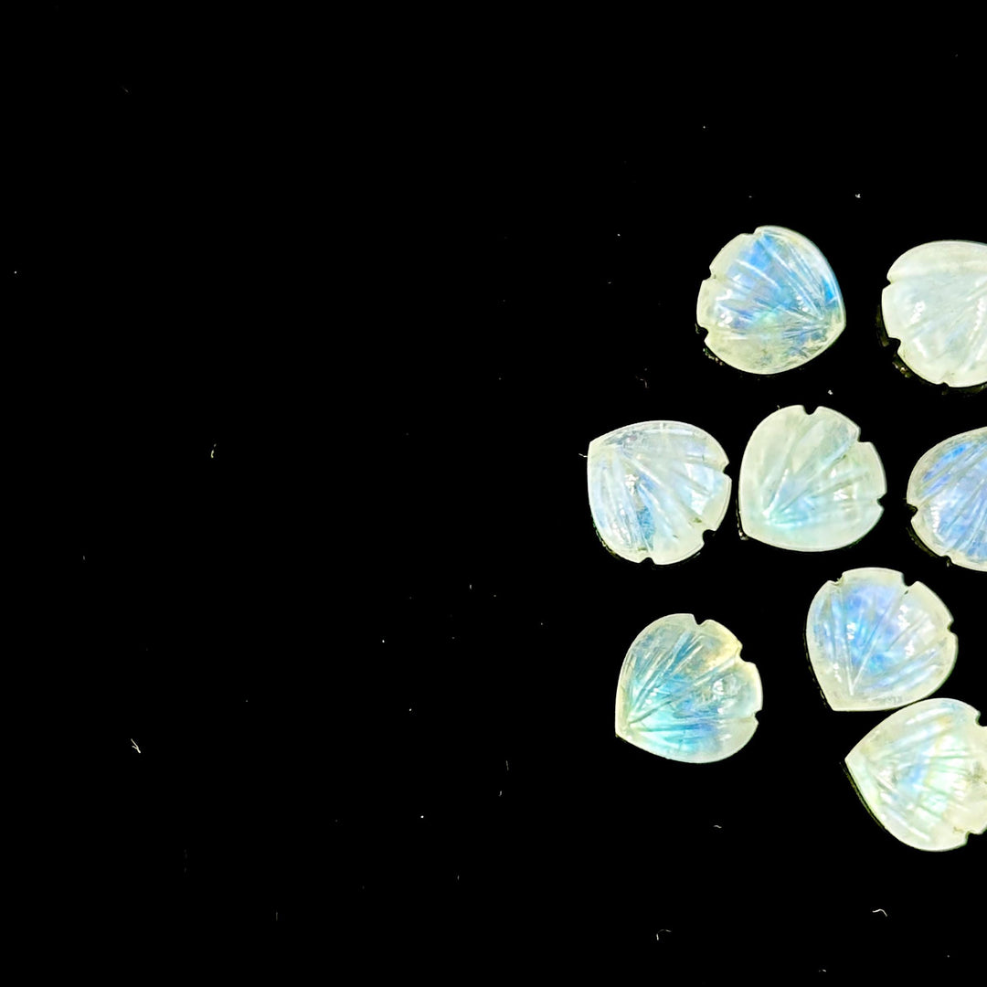 AAA+ Quality Rainbow Moonstone Shell Shape Beads, 8 MM Hand Carved Flashy Seashells, Carved Beads, Shell Charms, Jewelry and Craft Making