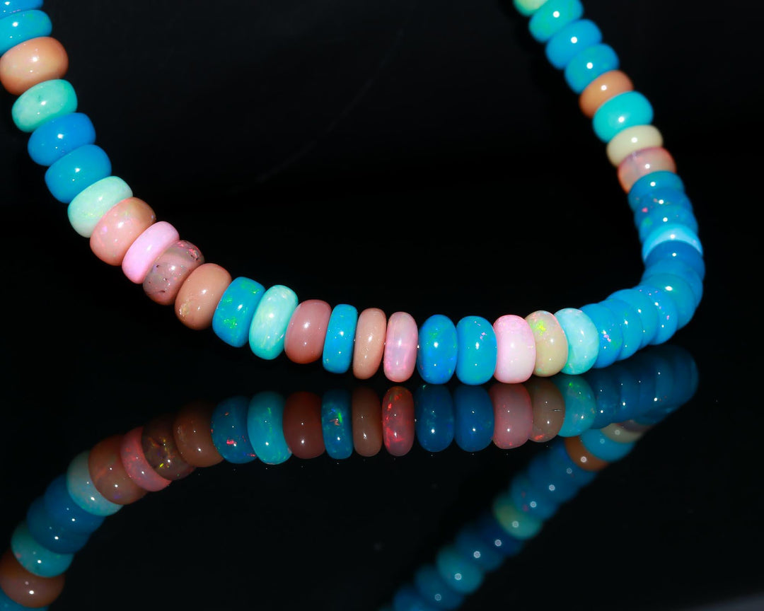 Multi Disco Ethiopian Opal Smooth Beads, AAA Multi Opal Rondelle Beads, Multi Rainbow Fire Beads, Loose Opal Beads, 6-8 MM, Blue & Pink Opal