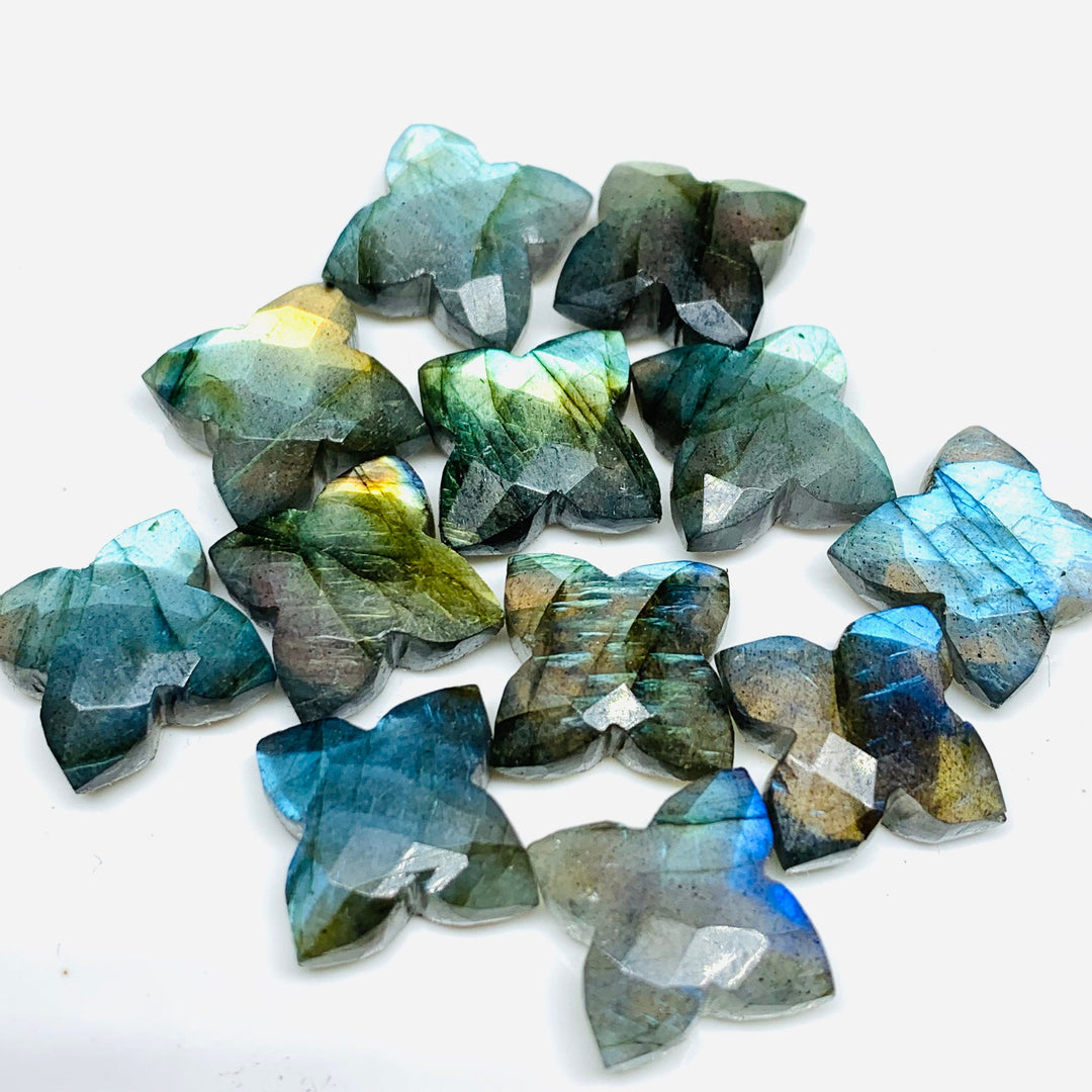 Natural Labradorite Flower Gemstone: Hand Carved Jewelry Stone (12mm)