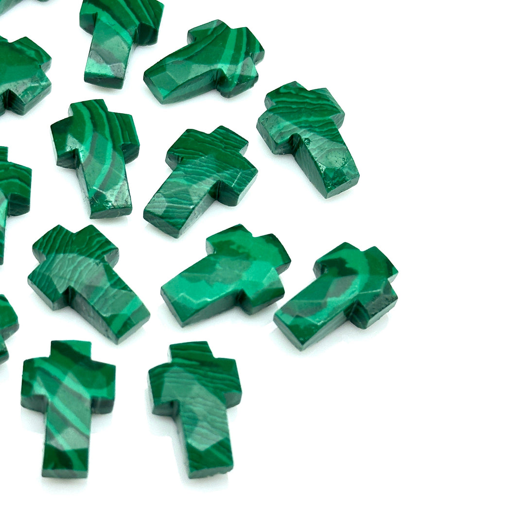 Natural Malachite Cross Shape Beads ~ Malachite Carvig Gemstone Beads ~ Faceted Malachite Beads ~ 15 MM Cross Charm Beads ~ Holy Cross Beads