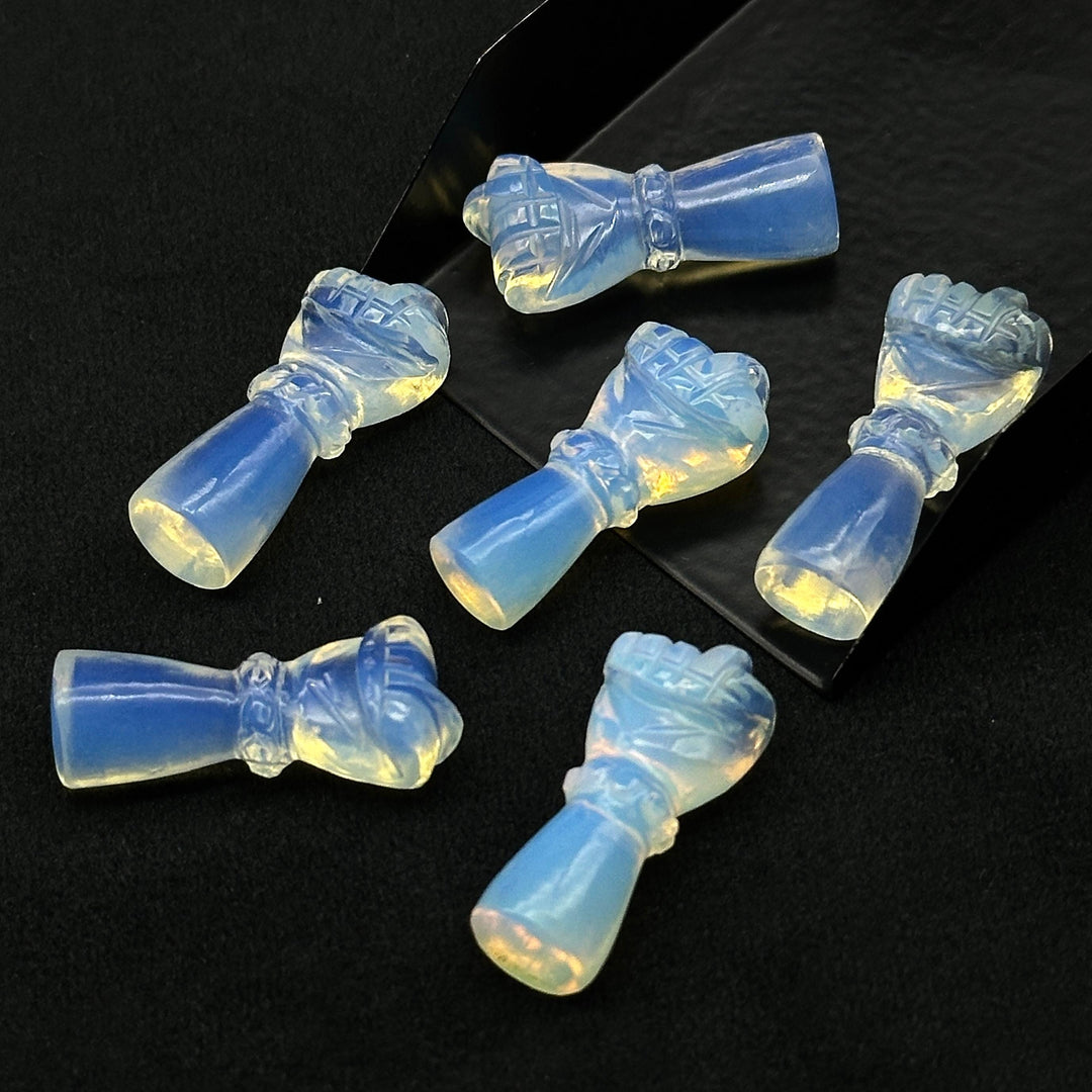 Amazing Opalite Hand Shape Carving, Flashy Opalite Punch Shape Stone, 27 MM Loose Hand Fist Charm For Jewelry Making, Hamsa Charms