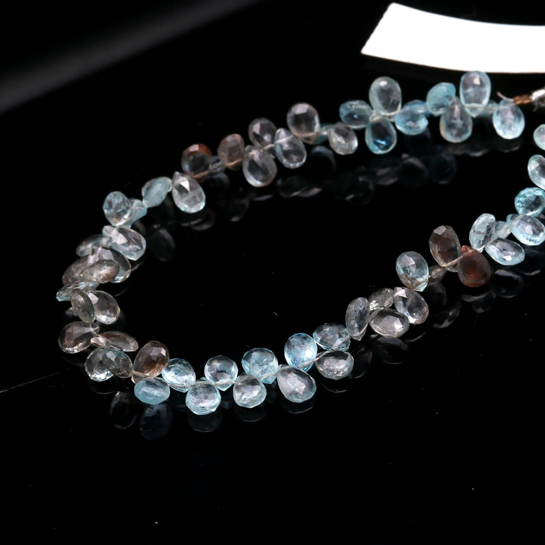 Faceted Moss Aquamarine Pear Beads, 7-8mm Briolettes