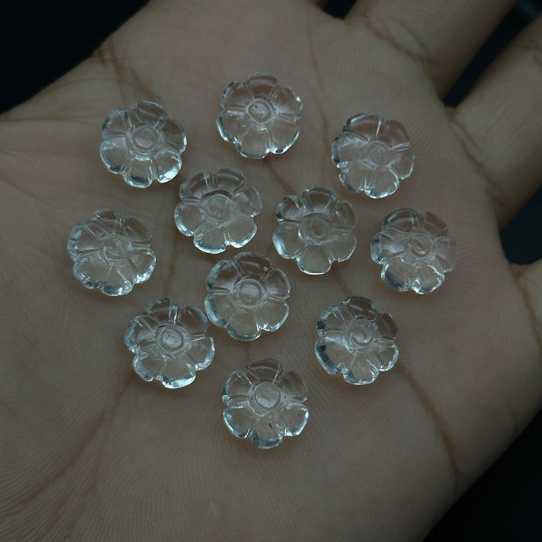 Natural cc Shape Beads, Clear Crystal Flower Shape Carving, Jewelry Making Loose Gemstone Charms, 12 MM, Carved Crystals