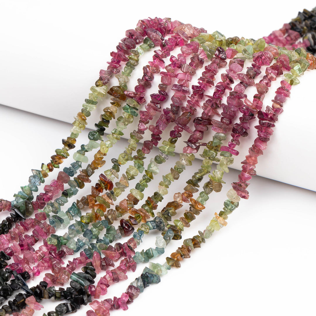 Watermelon Tourmaline Uncut Shape Beads, 16" Multi Tourmaline Uncut Bead, Natural Tourmaline Uncut Beads Strand, 4 MM, Nuggets & Chips Beads
