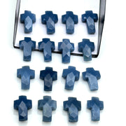 Faceted Blue Opal Cross Beads: Natural Gemstone Charms (15mm)
