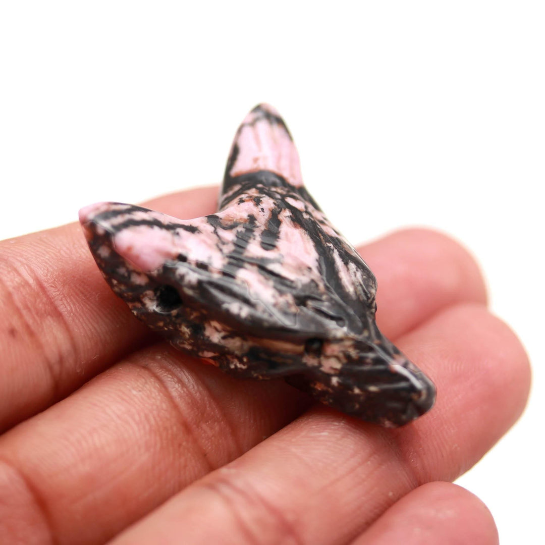 Carved Rhodonite Fox Face Gemstone, Crystal Gifts, 22 MM